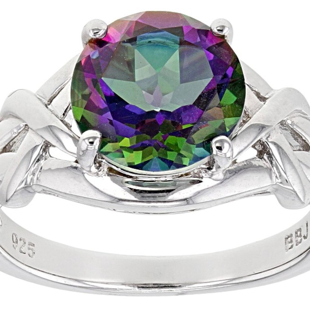 NEW Mystic Fire (R)Green Topaz Rhodium Over Sterling Silver Solitaire Ring